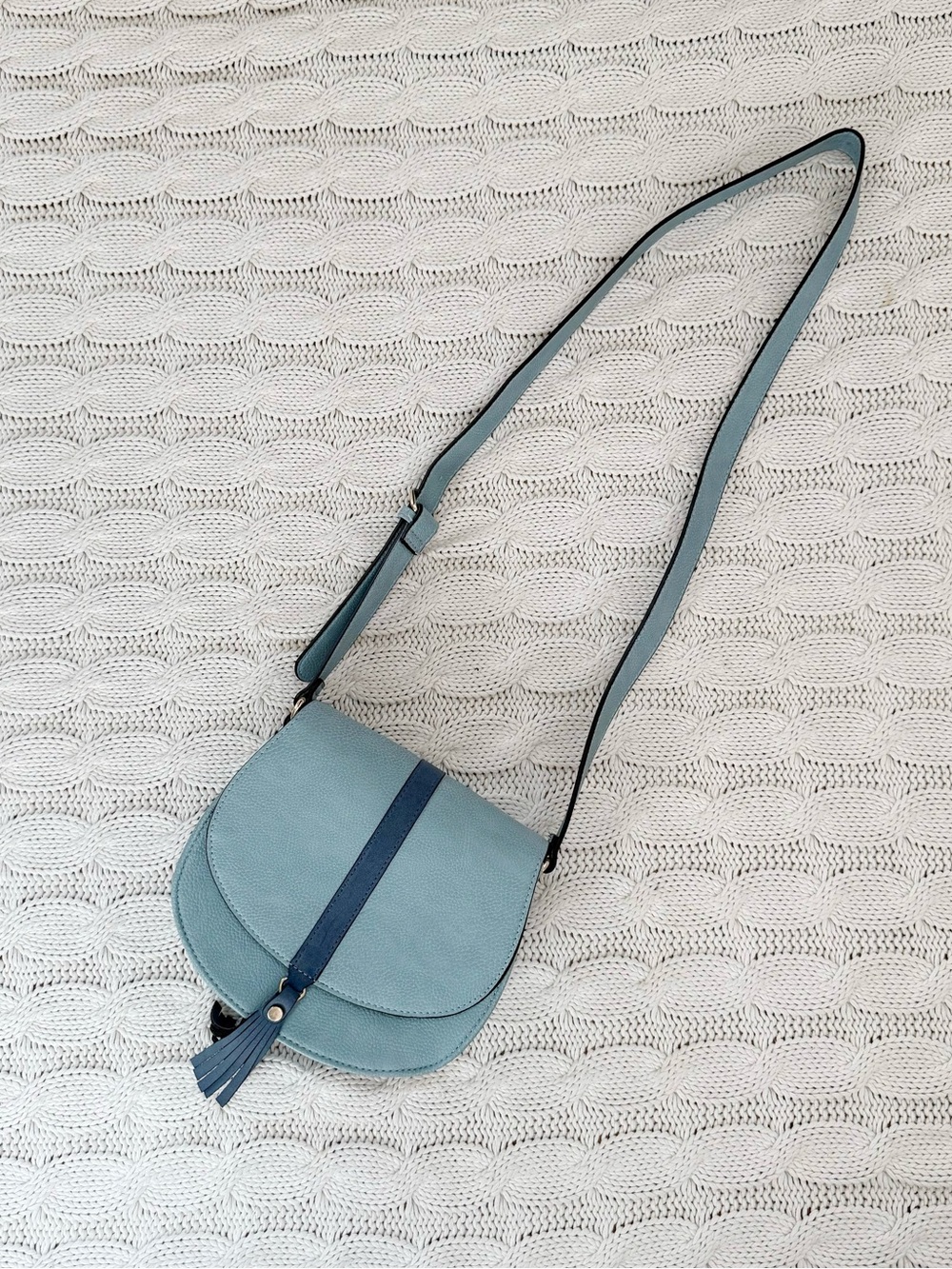Neiman Marcus Light Blue Saddle Crossbody Bag with Tassel